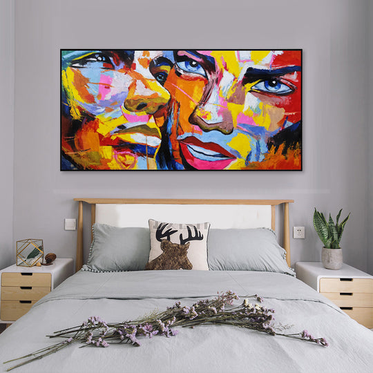 Vibrant Faces - Embellished Canvas Art in Black Frame - 80x150cm - CNL495