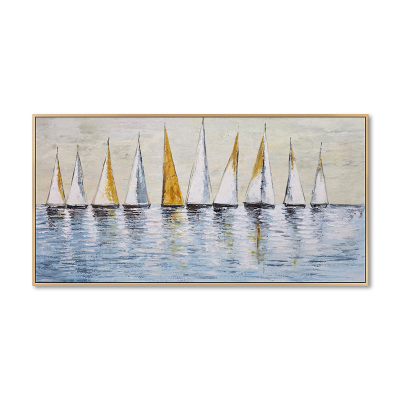 Golden Sails Regatta - Embellished Canvas Art in Oak Frame - 80x150cm - CNL496