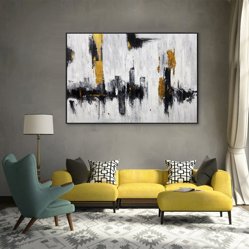 Metropolitan Gold - Embellished Canvas Art in Black Shadow Frame - 100x150cm - CNL506
