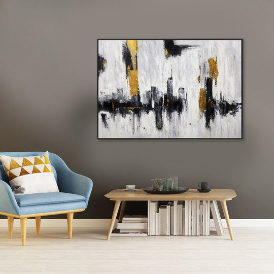 Metropolitan Gold - Embellished Canvas Art in Black Shadow Frame - 100x150cm - CNL506