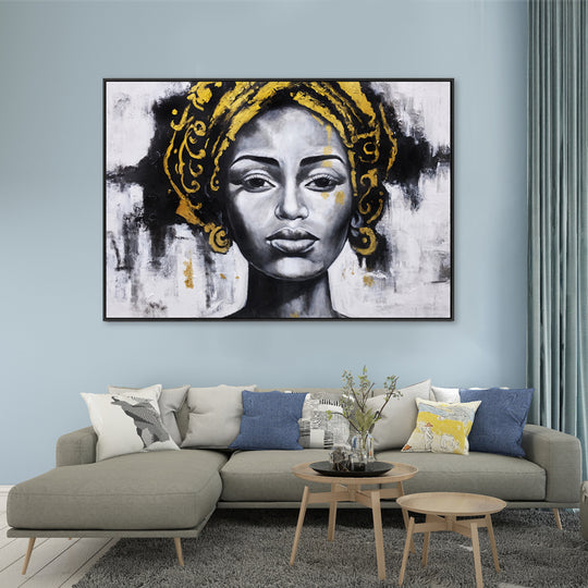Golden Grace - Embellished Canvas Art in Black Shadow Frame - 100x150cm - CNL509