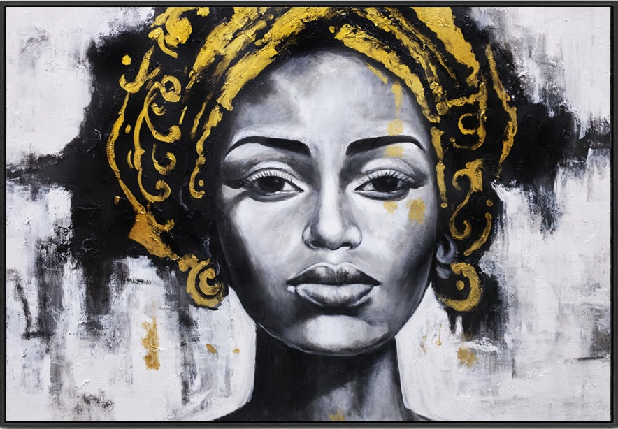 Golden Grace - Embellished Canvas Art in Black Shadow Frame - 100x150cm - CNL509