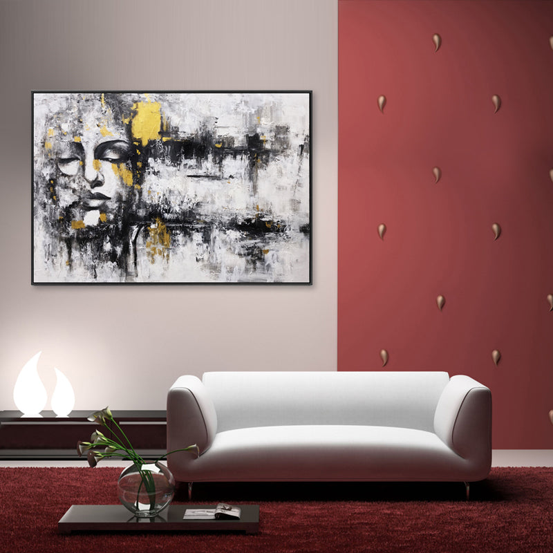 Golden Tranquillity - Embellished Canvas Art in Black Shadow Frame - 100x150cm - CNL511