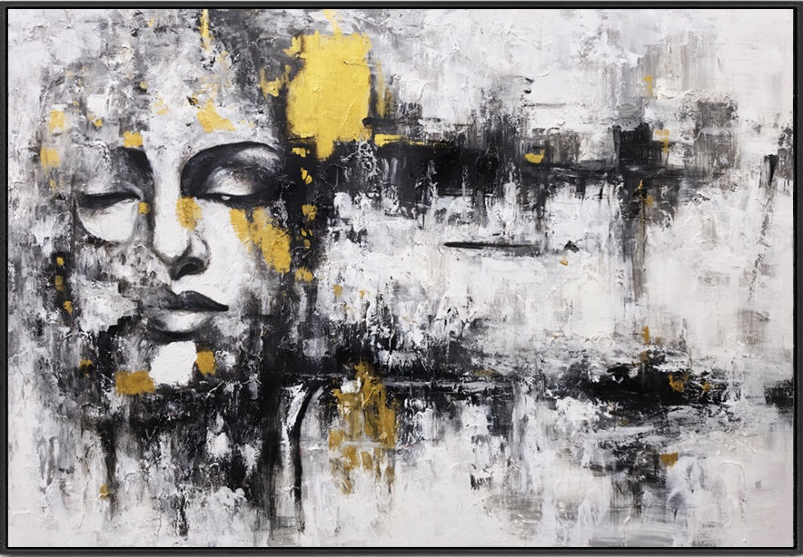 Golden Tranquillity - Embellished Canvas Art in Black Shadow Frame - 100x150cm - CNL511