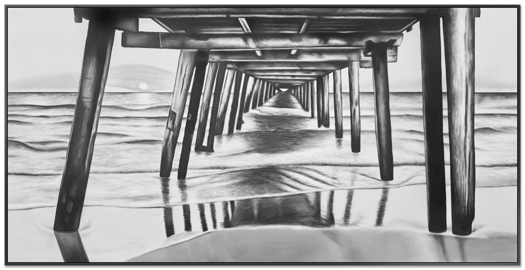 Pier Reflections - Embellished Canvas Art in Black Shadow Frame - 100x200cm - CNL513