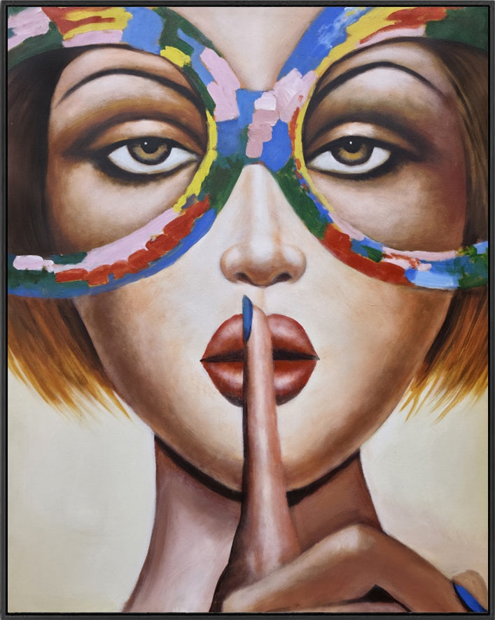 Silent Expression - Embellished Canvas Art in Black Shadow Frame - 100x120cm - CNL515