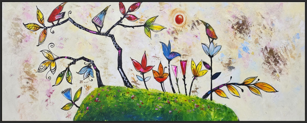 Whimsical Garden - Embellished Canvas Art in Black Frame - 80x200cm - CNL517