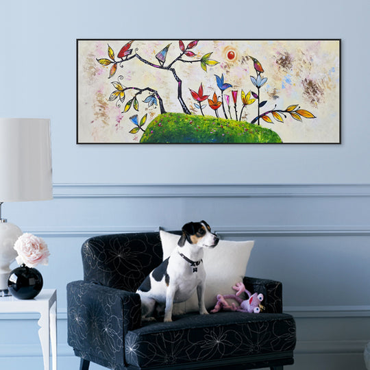 Whimsical Garden - Embellished Canvas Art in Black Frame - 80x200cm - CNL517
