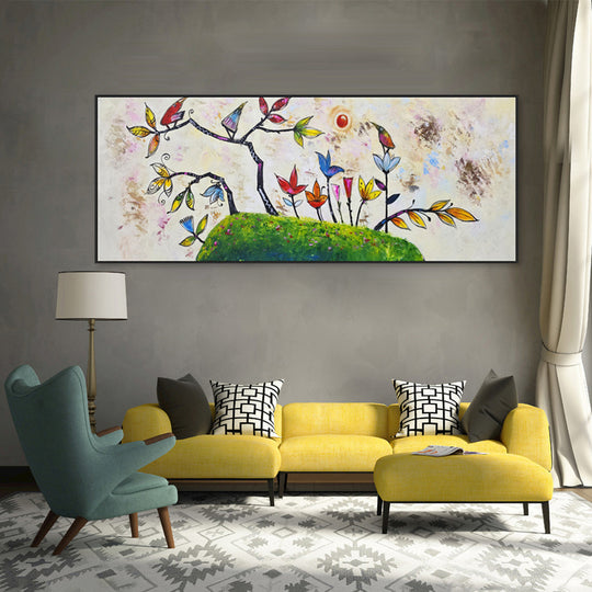 Whimsical Garden - Embellished Canvas Art in Black Frame - 80x200cm - CNL517