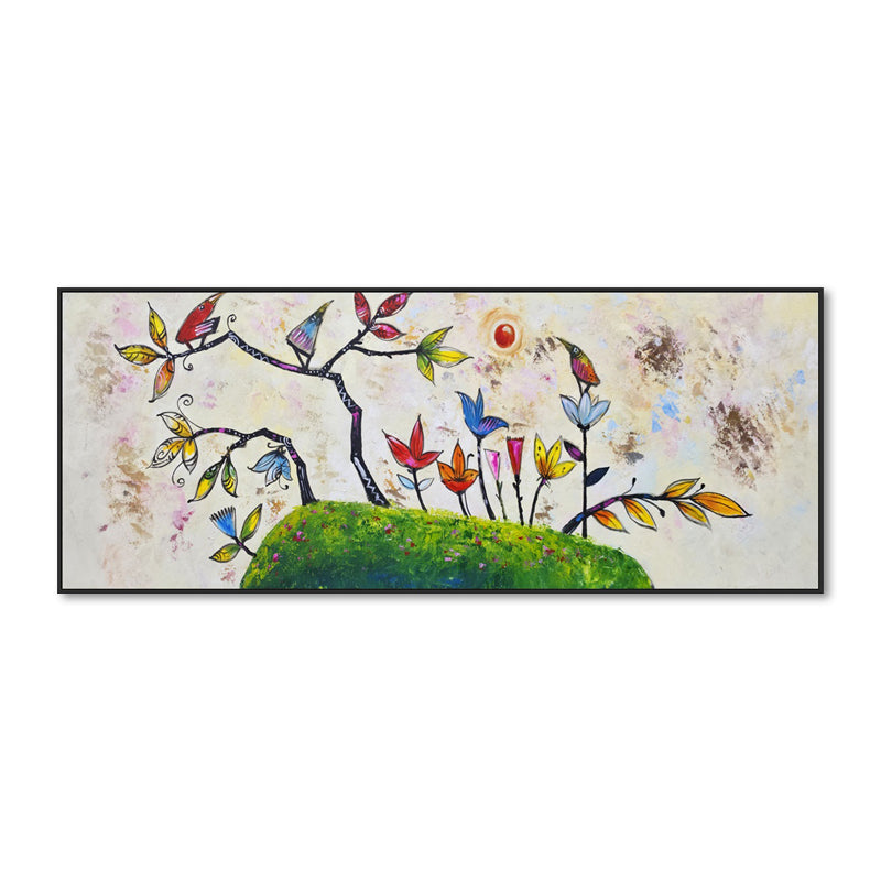 Whimsical Garden - Embellished Canvas Art in Black Frame - 80x200cm - CNL517