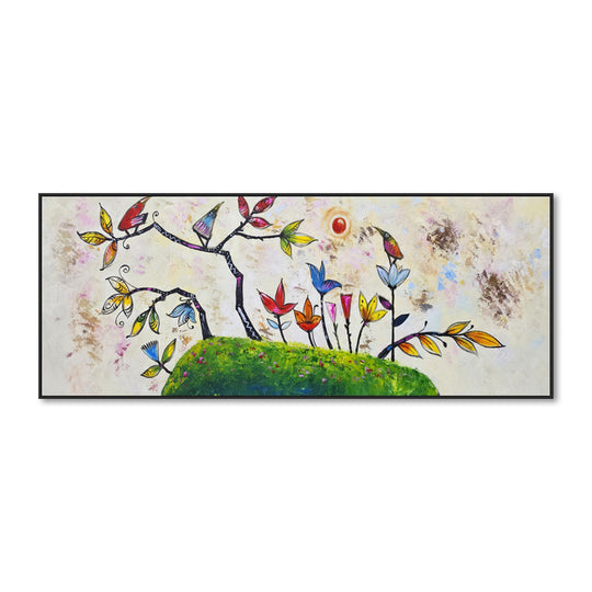 Whimsical Garden - Embellished Canvas Art in Black Frame - 80x200cm - CNL517