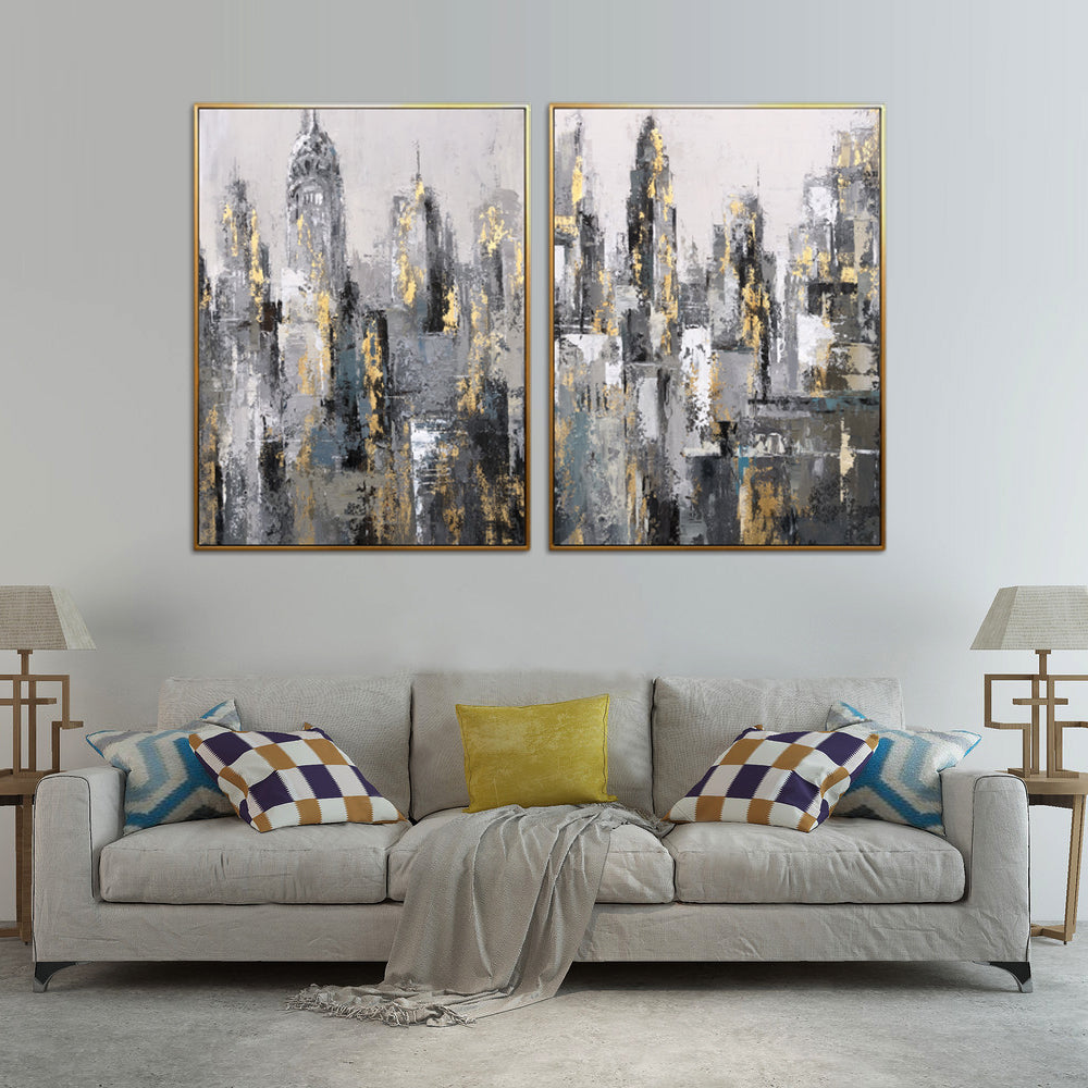 City Escape - Embellished Art with GOLD  Floating Frame 2 pc Set - 100x150cm EA166