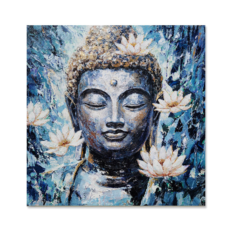 Blue Buddha - Embellished Mixed Media Art - EA347 - 90x90cm