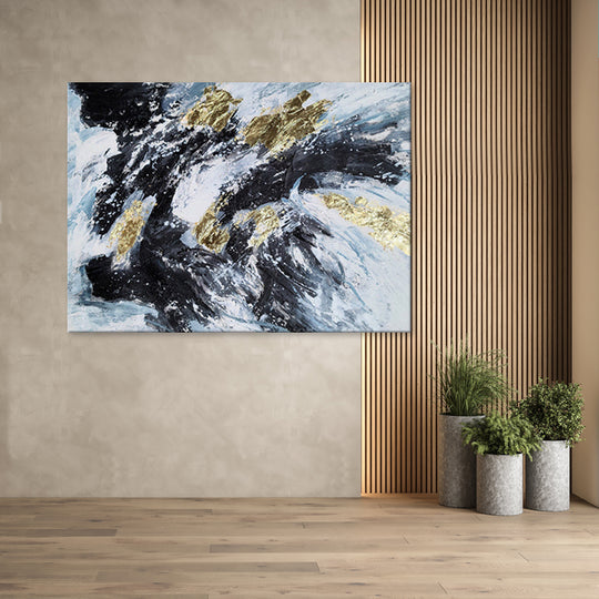 Flurry of Black and Gold - Embellished Mixed Media Art - EA353 - 80x120cm