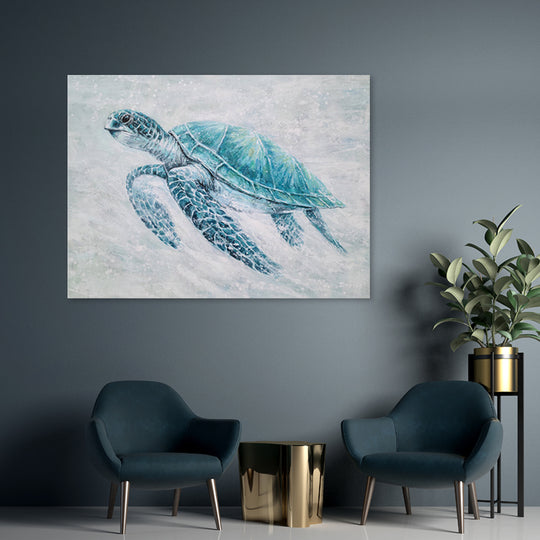 Blue Turtle - Embellished Mixed Media Art - EA357 - 50x70cm