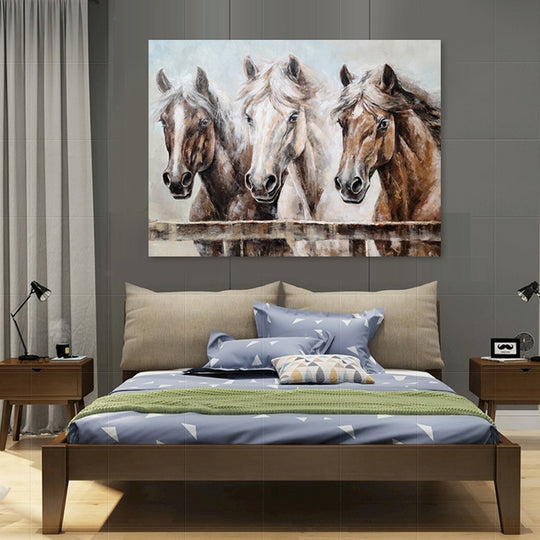 Three Horses - Embellished Mixed Media Art - EA358 - 75x100cm