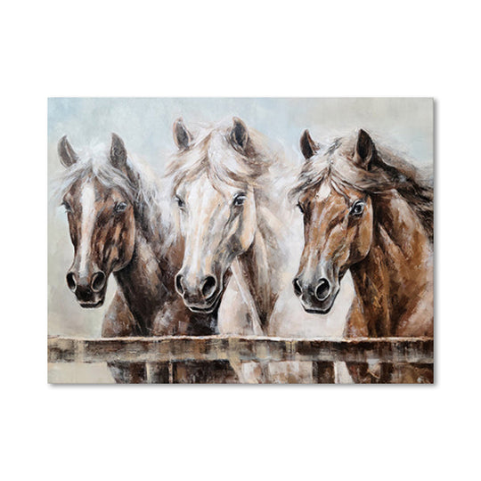 Three Horses - Embellished Mixed Media Art - EA358 - 75x100cm