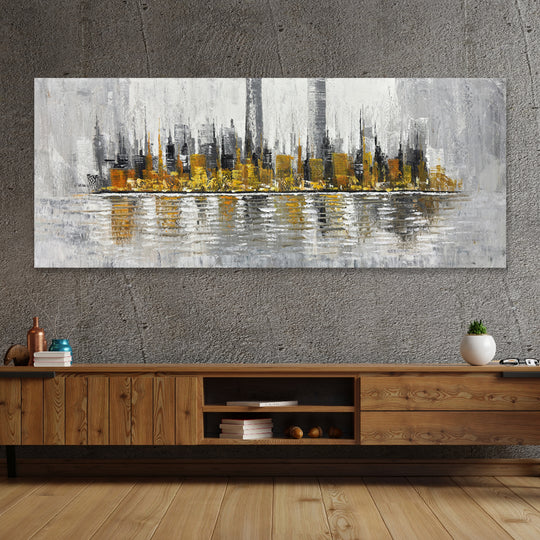 Golden Reflections Cityscape - Embellished Art - EA385 - 80x200cm