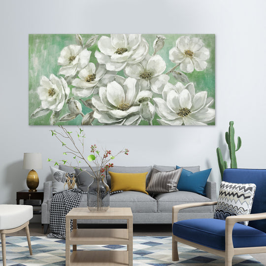 White Blossoms on Green - Embellished Art - EA453 - Priceless ART:  Australia's Largest Range of Affordable ART