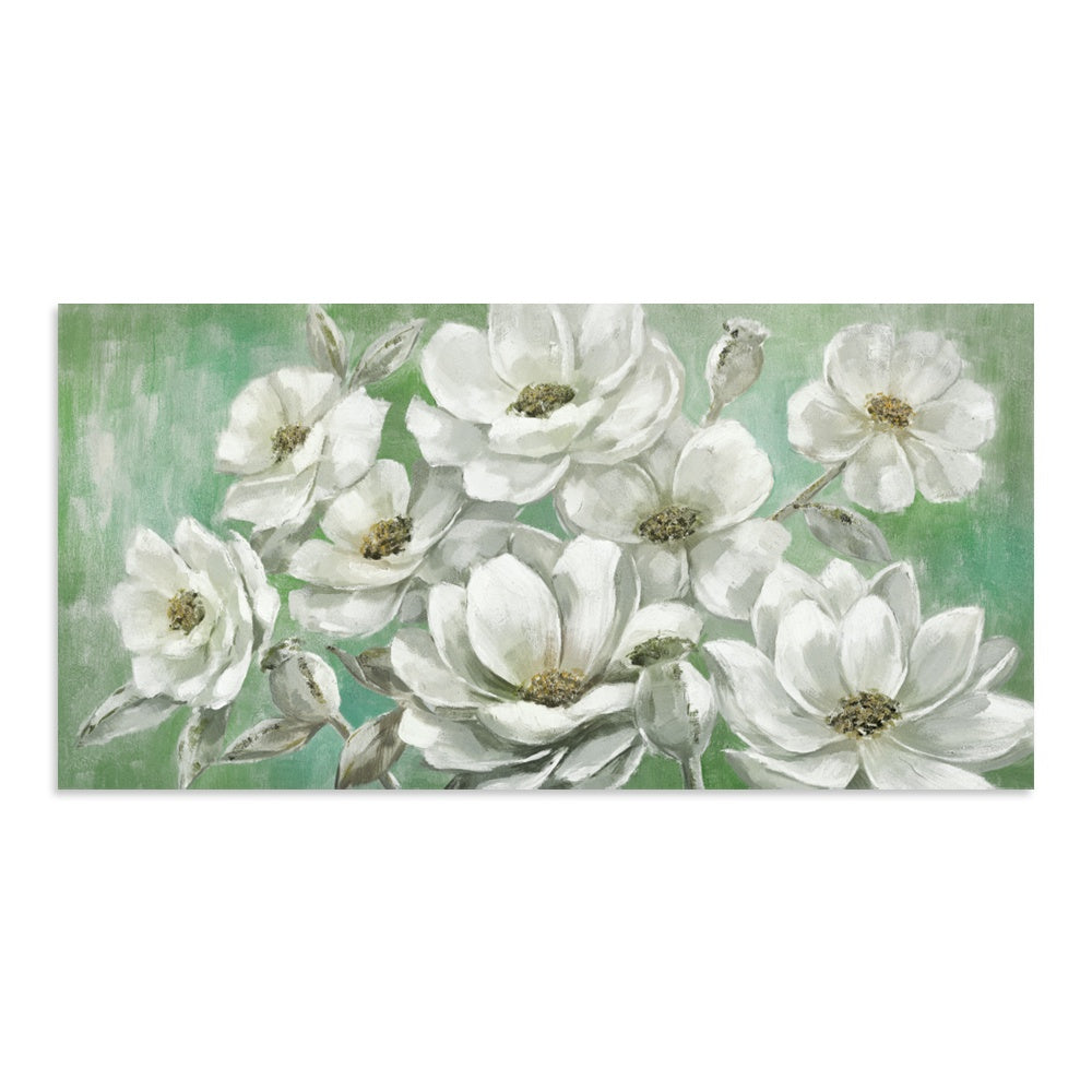White Blossoms on Green - Embellished Art - EA453