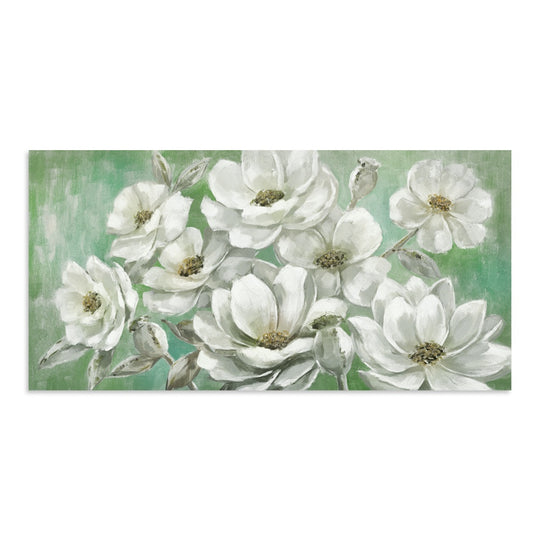 White Blossoms on Green - Embellished Art - EA453
