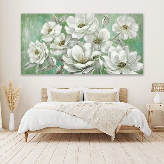 White Blossoms on Green - Embellished Art - EA453