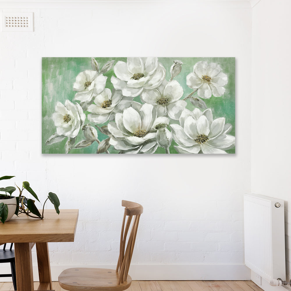 White Blossoms on Green - Embellished Art - EA453