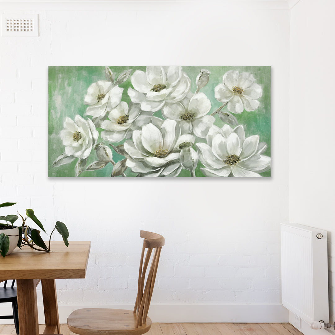 White Blossoms on Green - Embellished Art - EA453
