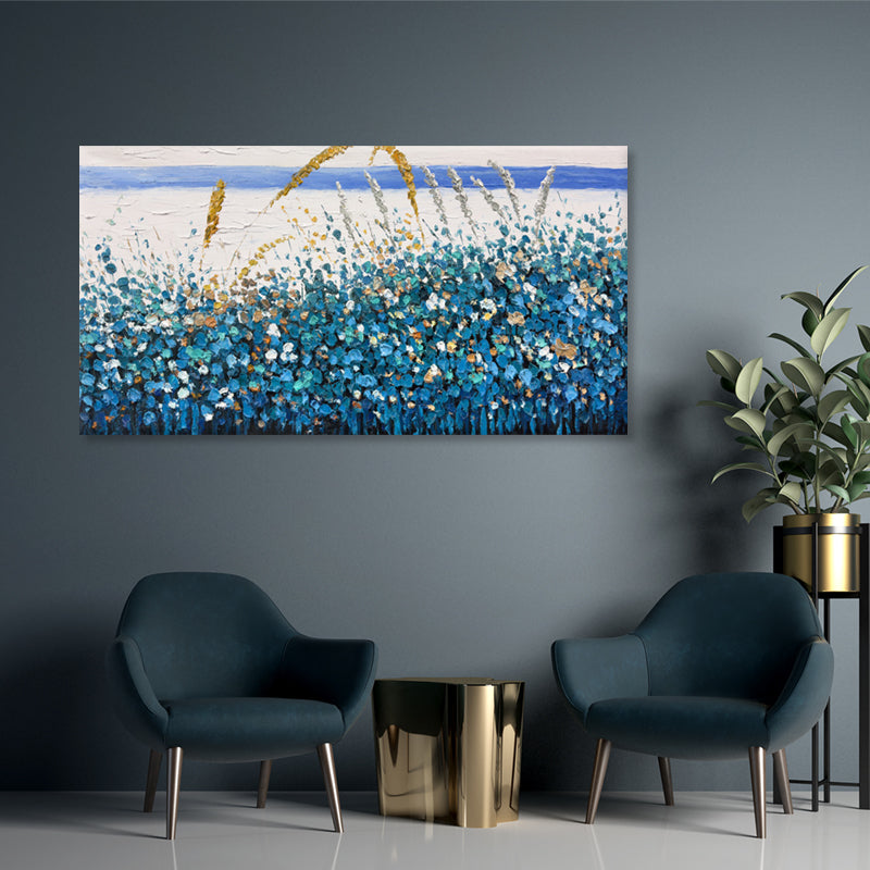 Coastal Wildflowers in Blue - Embellished Canvas Art - 80x150cm - EBA101