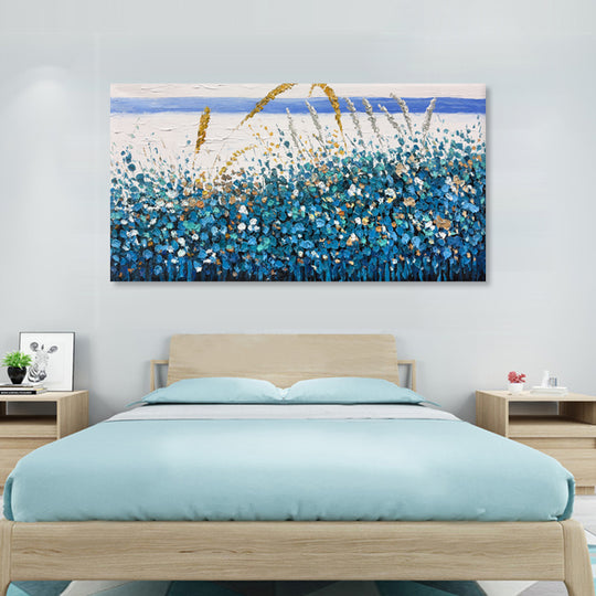 Coastal Wildflowers in Blue - Embellished Canvas Art - 80x150cm - EBA101