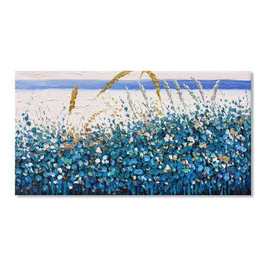 Coastal Wildflowers in Blue - Embellished Canvas Art - 80x150cm - EBA101