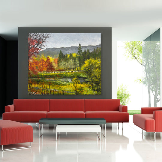 Autumn Park Reflections - Embellished Canvas Art - 100x120cm - EBA111