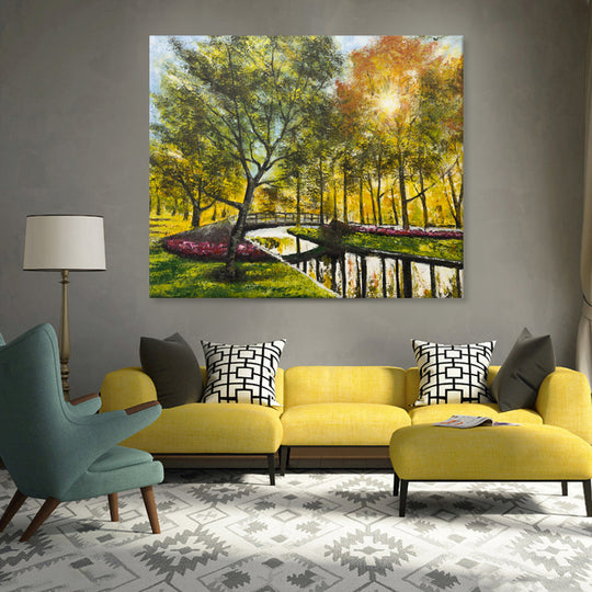 Sunlit Garden Canal - Embellished Canvas Art - 100x120cm - EBA112