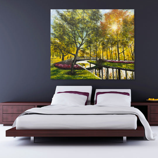 Sunlit Garden Canal - Embellished Canvas Art - 100x120cm - EBA112