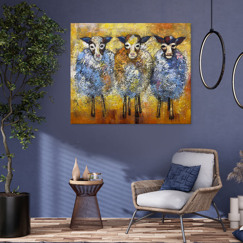 Three Curious Sheep - Embellished Canvas Art Print - 100x120cm - EBA113