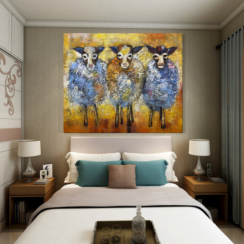 Three Curious Sheep - Embellished Canvas Art Print - 100x120cm - EBA113