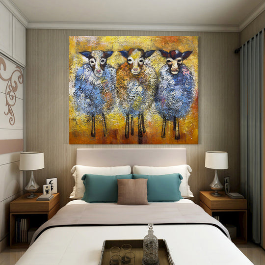 Three Curious Sheep - Embellished Canvas Art Print - 100x120cm - EBA113
