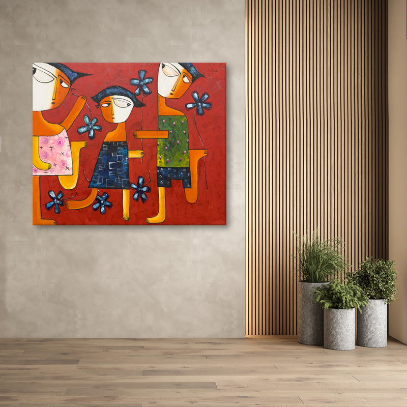 Whimsical Blue Flowers - Embellished Canvas Art Print - 100x120cm - EBA115