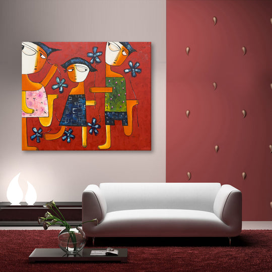 Whimsical Blue Flowers - Embellished Canvas Art Print - 100x120cm - EBA115