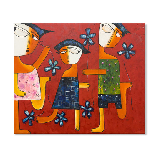 Whimsical Blue Flowers - Embellished Canvas Art Print - 100x120cm - EBA115