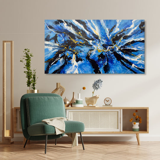 Blue Energy Abstract - Embellished Canvas Art Print - 100x200cm - EBA119