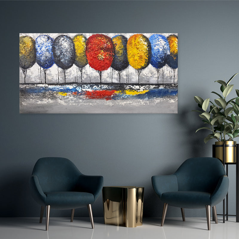 Vibrant Reflections Tree Line - Embellished Textured Landscape Wall Art 60x120cm - EBA124