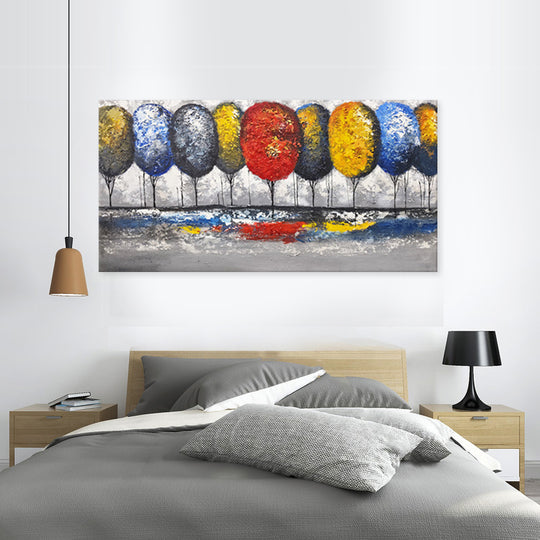 Vibrant Reflections Tree Line - Embellished Textured Landscape Wall Art 60x120cm - EBA124