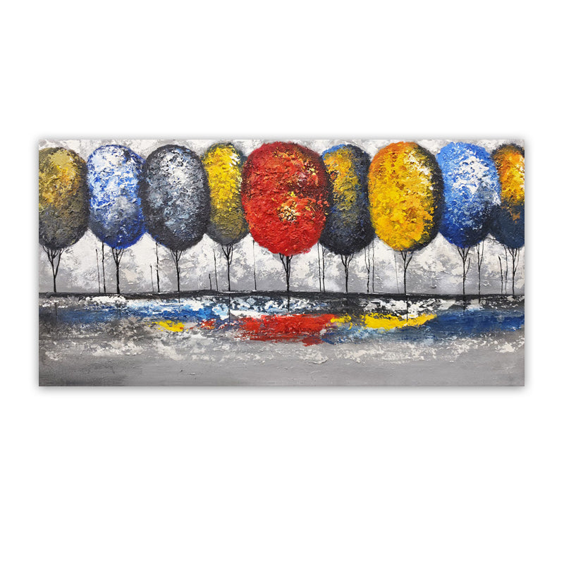 Vibrant Reflections Tree Line - Embellished Textured Landscape Wall Art 60x120cm - EBA124