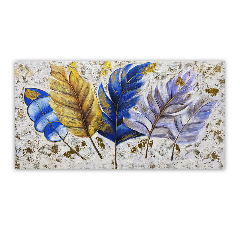 Sapphire & Gold Botanical Leaves - Embellished Textured Wall Art 60x120cm - EBA125