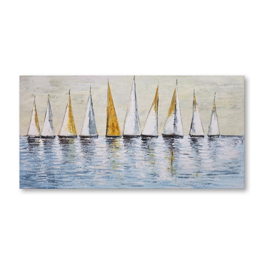 Golden Regatta - Embellished Contemporary Sailboat Artwork 60x120cm - EBA132