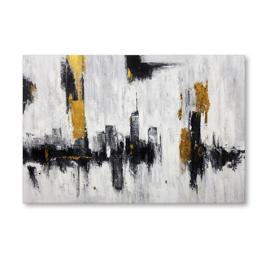 Golden Horizon Skyline - Embellished Contemporary Cityscape Artwork 80x120cm - EBA133