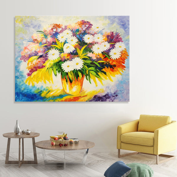 Floral Bouquet - Stunning, Colourful, and Highly Textural Depiction of Flowers in a Vase, Size 90x120cm