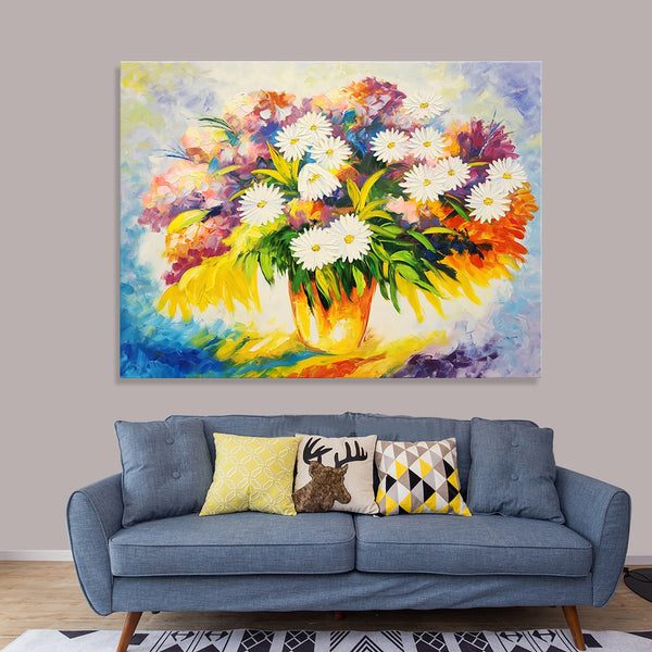 Floral Bouquet - Stunning, Colourful, and Highly Textural Depiction of Flowers in a Vase, Size 90x120cm