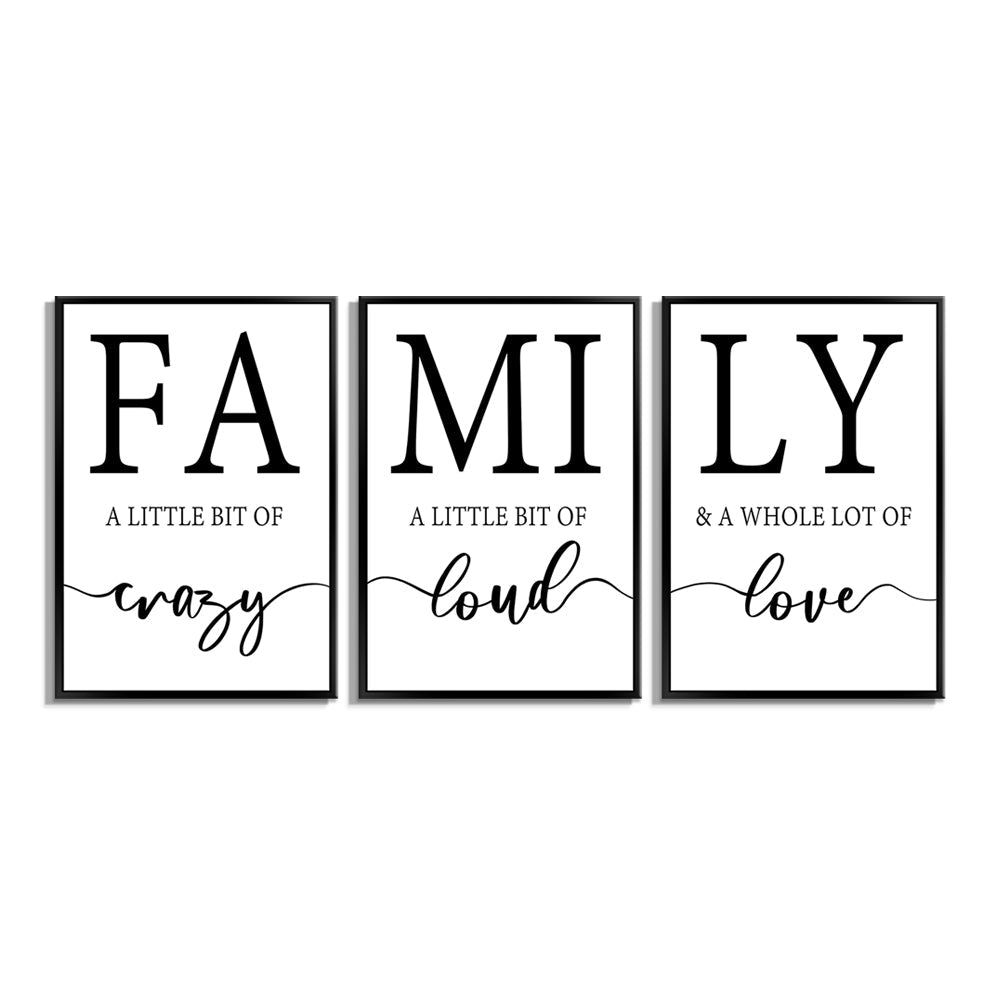 Family - Set of 3 Shadow Framed Prints- JP396 -(Overall size 70cm x 150cm)